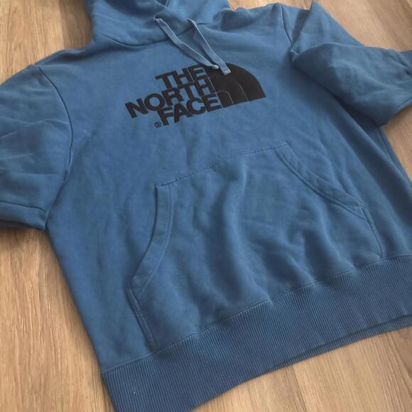 The North Face Sweatshirt Men's Size Medium Hoodie Blue Hoodie Front Logo Fleece - Picture 3 of 5